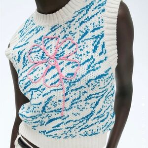 NWOT ZARA Embroidered Floral Knit Sweater Vest